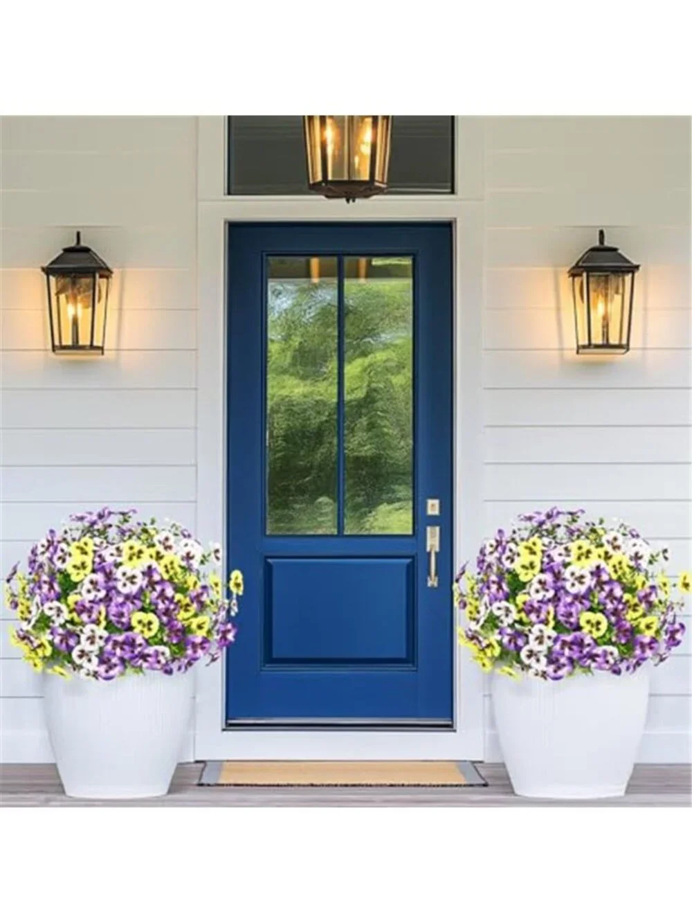 8 Bundles Artificial Pansy Flowers Fake Silk Outdoor UV Resistant Garden Decor